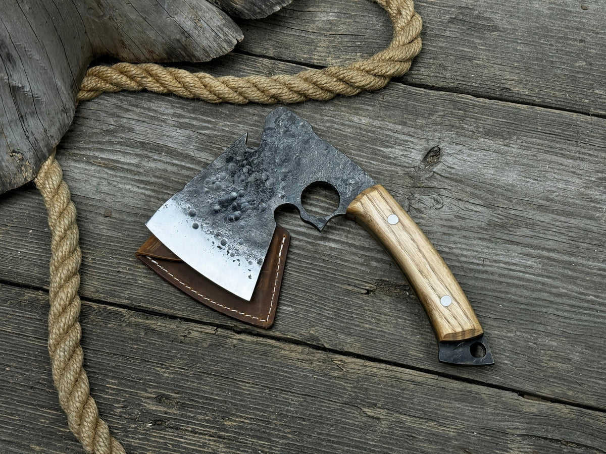 Small Hand Ax Hand-Forged Small Camping Axe with Curved Handle, 0.52 kg (1.15 Ibs ...