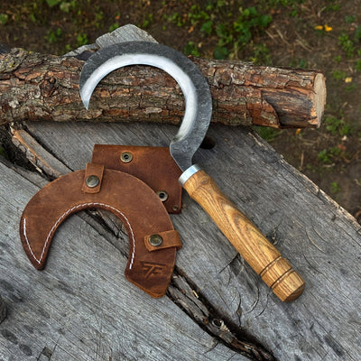 Hand-Forged Small Sickle – 9 cm (3.54 inches) Blade with Leather Belt Attachment - 1