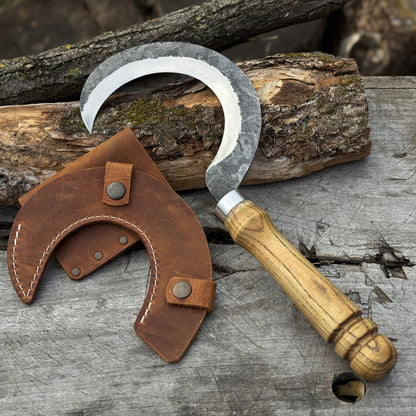 Hand - Forged Small Sickle – 9 cm (3.54 inches) Blade with Leather Belt Attachment - 15