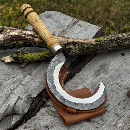 Hand - Forged Small Sickle – 9 cm (3.54 inches) Blade with Leather Belt Attachment - 16