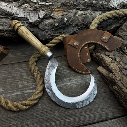 Hand - Forged Small Sickle – 9 cm (3.54 inches) Blade with Leather Belt Attachment - 7