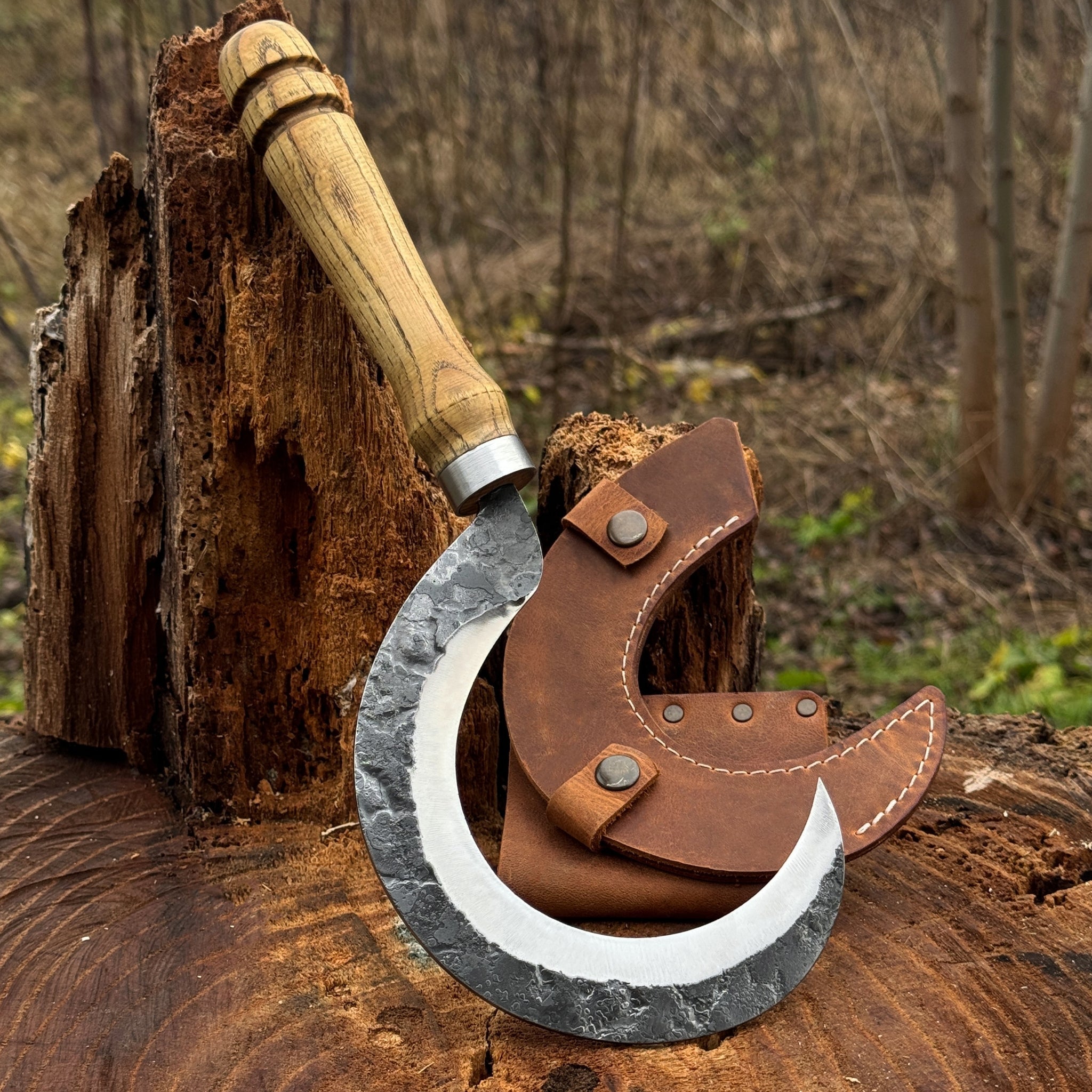 Hand - Forged Small Sickle – 9 cm (3.54 inches) Blade with Leather Belt Attachment - 14