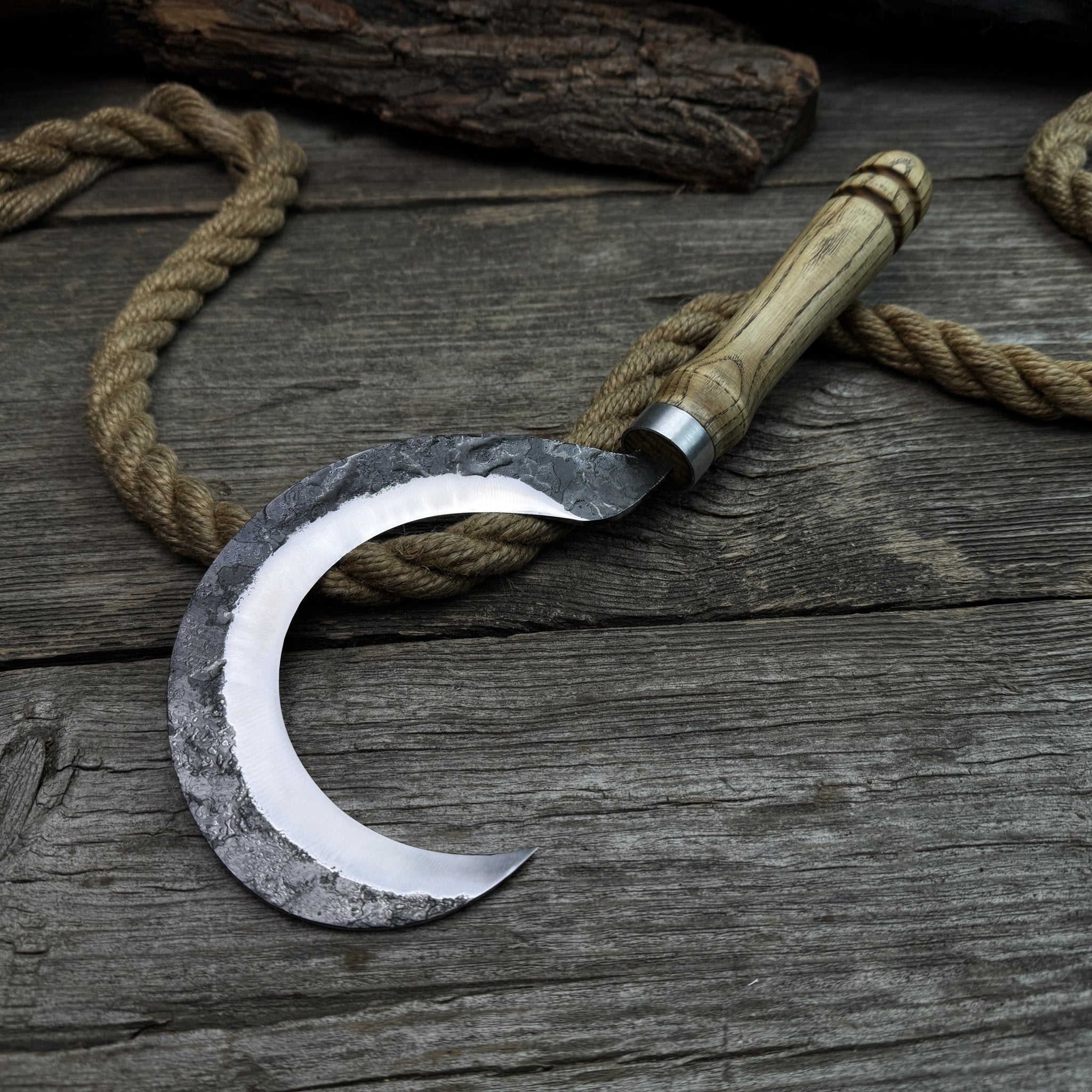 Hand - Forged Small Sickle – 9 cm (3.54 inches) Blade with Leather Belt Attachment - 10