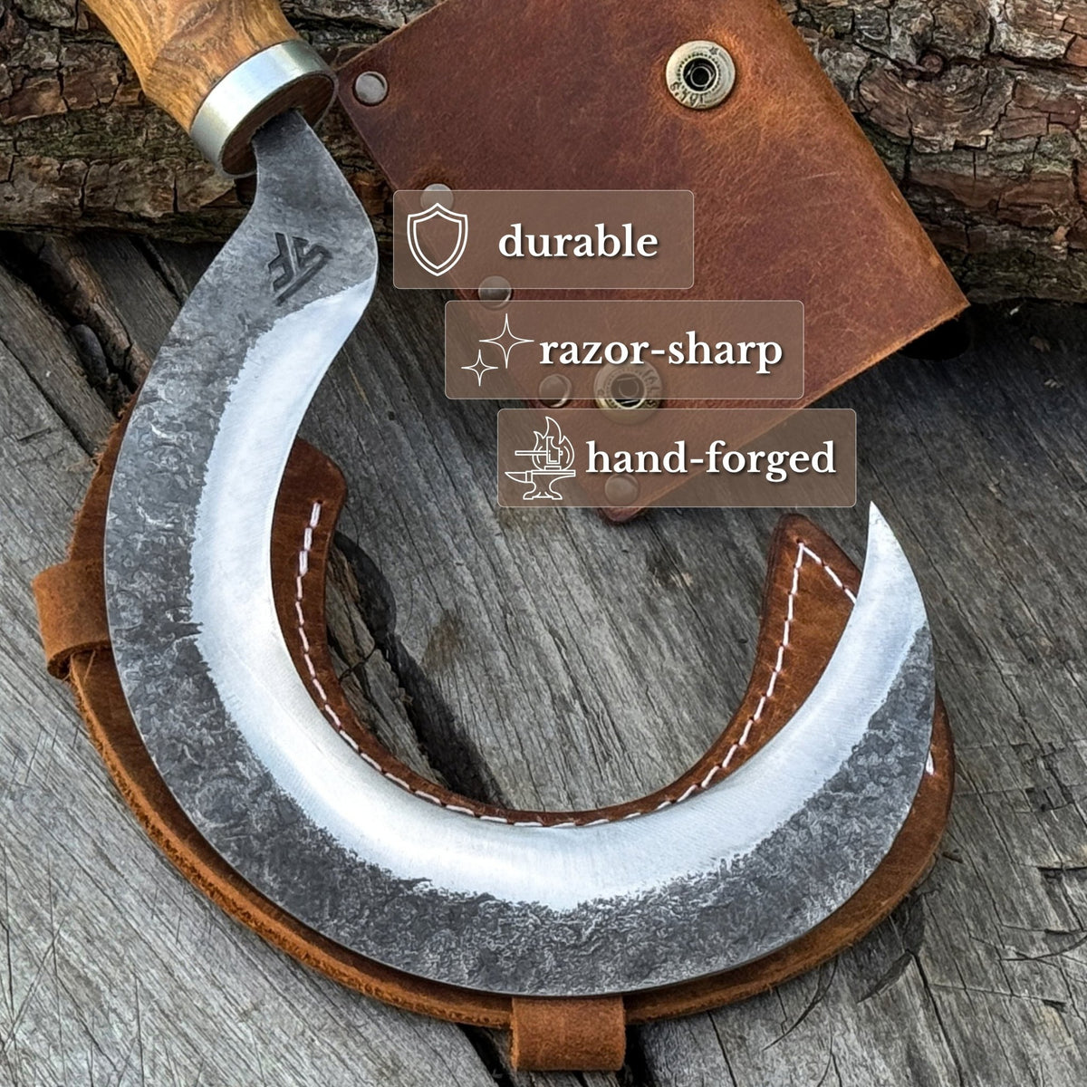 Hand-Forged Small Sickle – 9 cm (3.54 inches) Blade with Leather Belt Attachment - 2