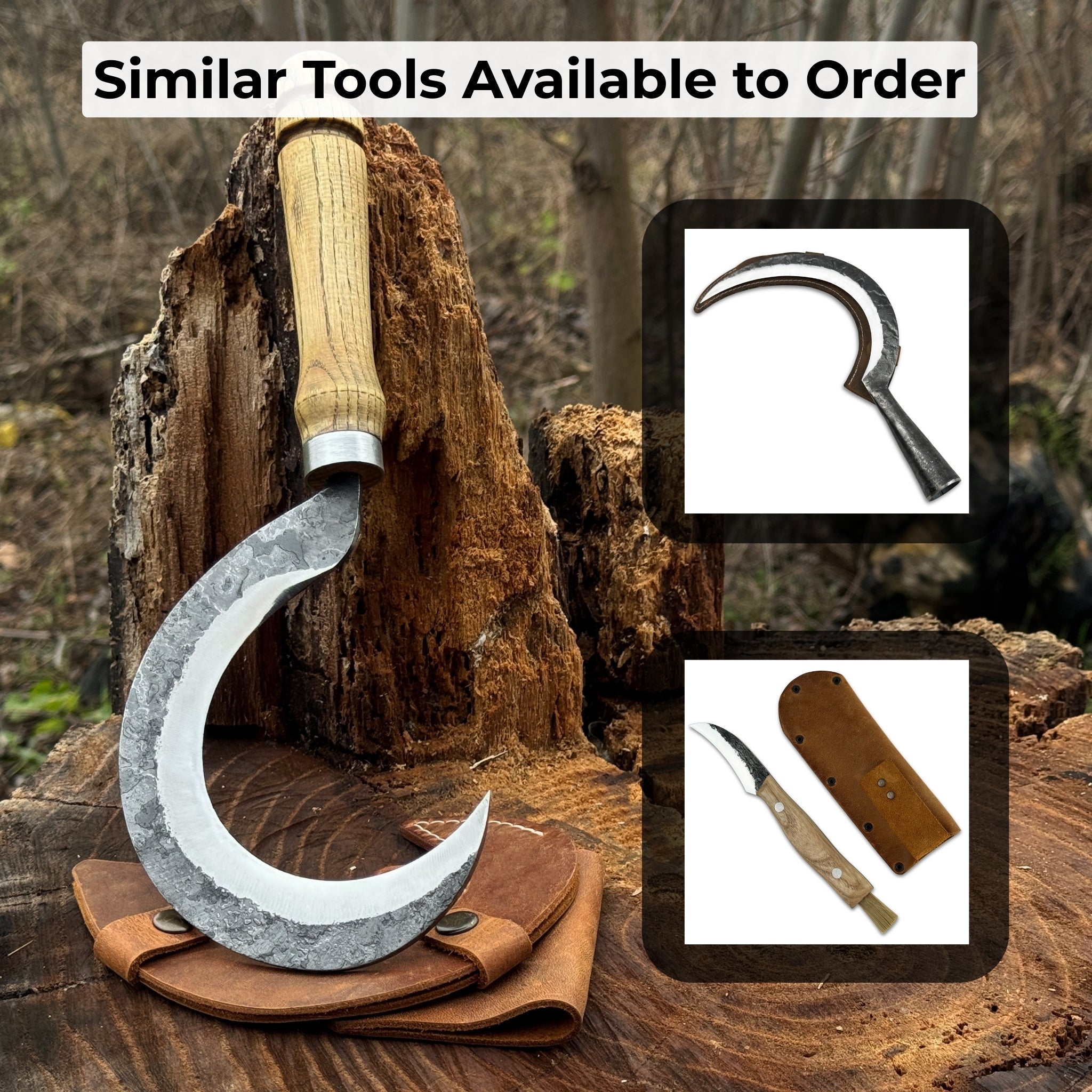 Hand - Forged Small Sickle – 9 cm (3.54 inches) Blade with Leather Belt Attachment - 10