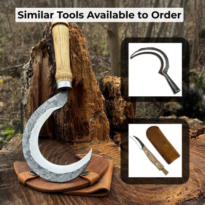 Hand - Forged Small Sickle – 9 cm (3.54 inches) Blade with Leather Belt Attachment - 10