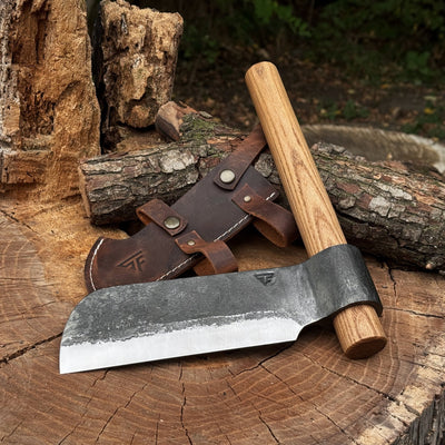 Hand-Forged Small Splitting Froe – Leather Sheath with Handle Holder - 1