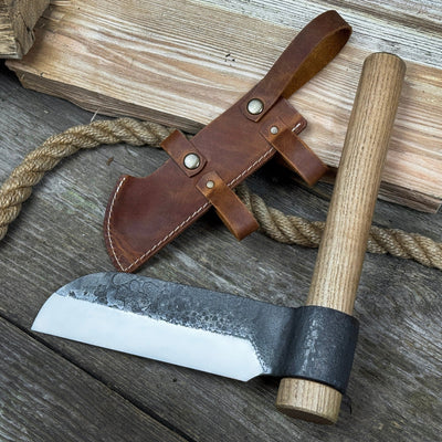 Hand - Forged Small Splitting Froe – Leather Sheath with Handle Holder - 1