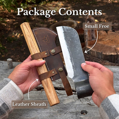 Hand-Forged Small Splitting Froe – Leather Sheath with Handle Holder - 7