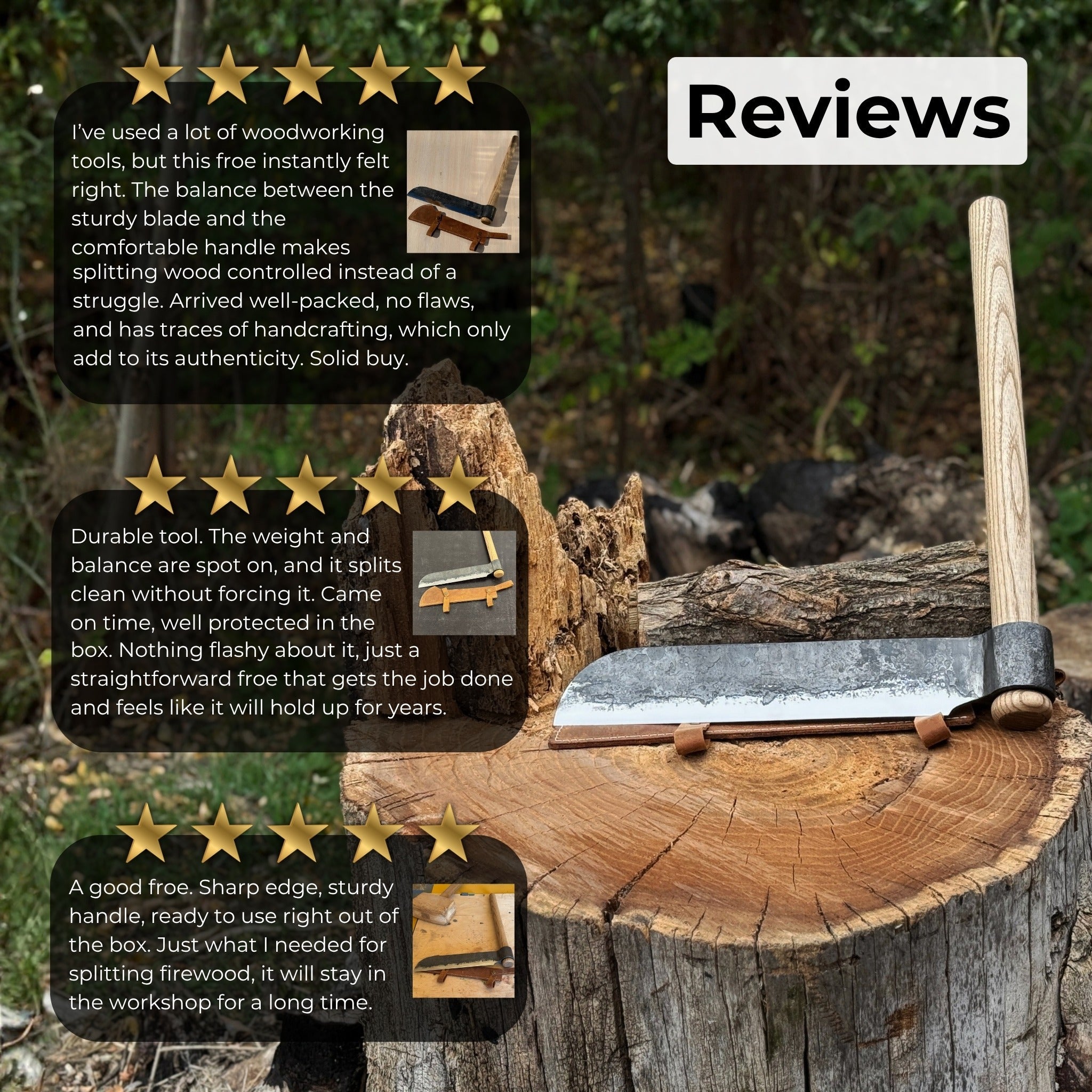 Hand - Forged Splitting Froe – Leather Sheath with Handle Holder - 10