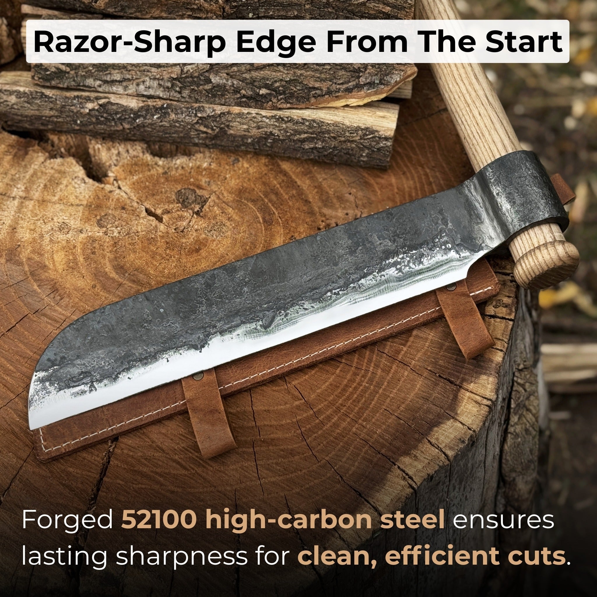 Hand - Forged Splitting Froe – Leather Sheath with Handle Holder - 3