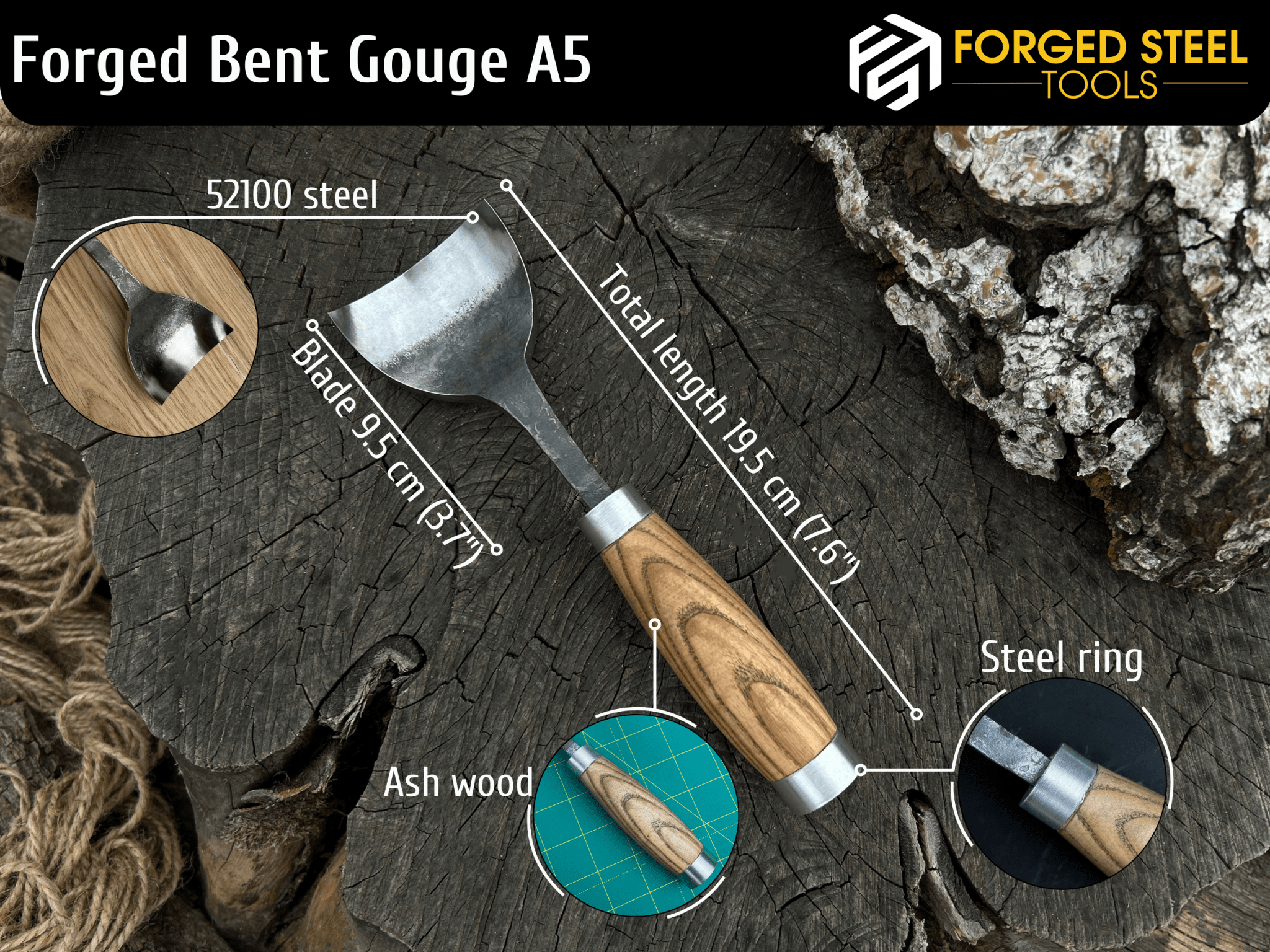 Hand - Forged Spoon Bent Gouge, 20 - 60 mm (0.8 - 2.4 inches) - 2