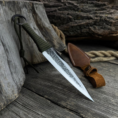 Hand - Forged Throwing Knife – 23 cm (9 in) with Leather Belt Sheath - 8