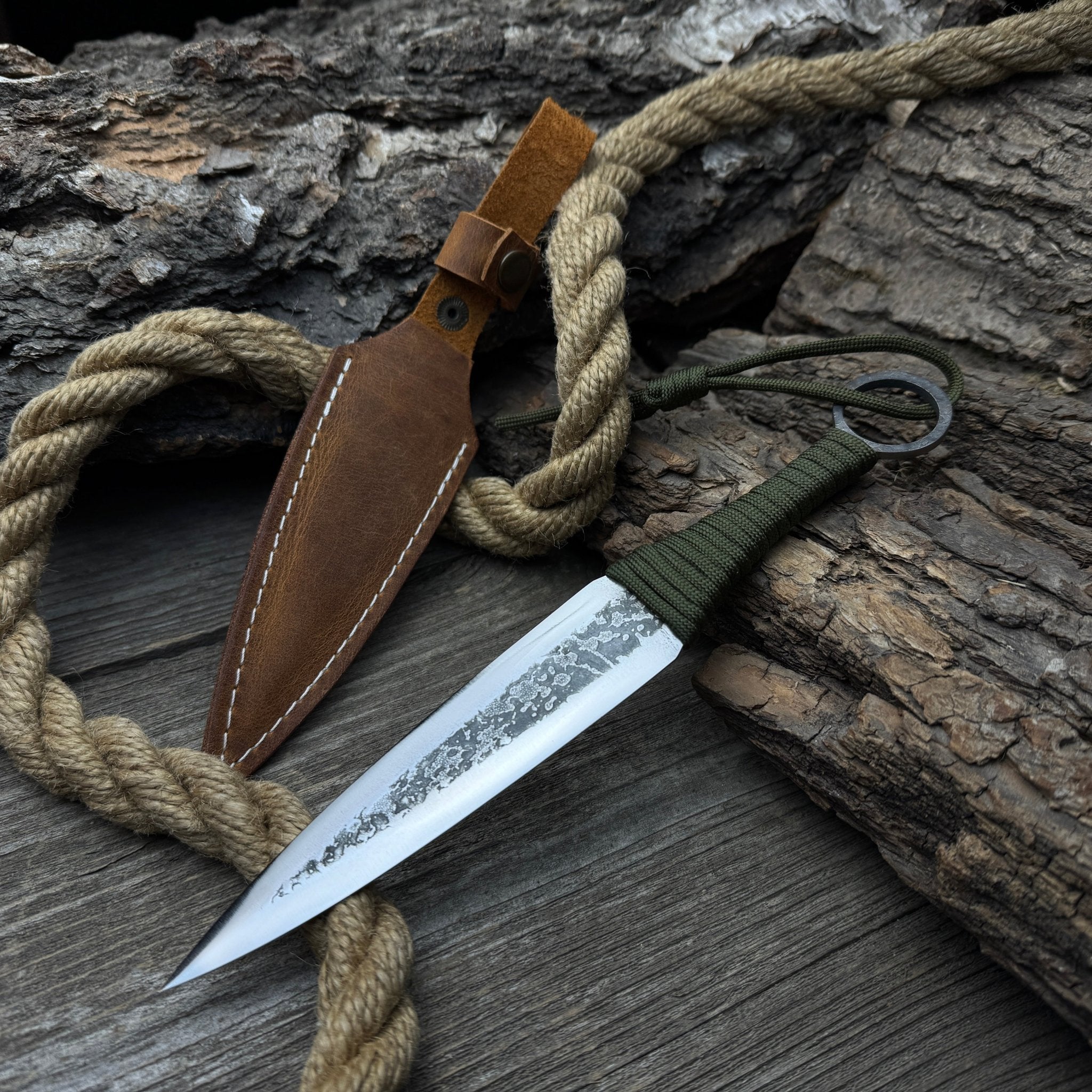Hand - Forged Throwing Knife – 23 cm (9 in) with Leather Belt Sheath - 1