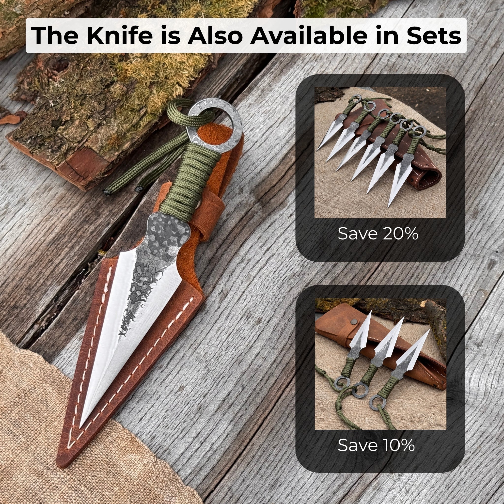 Hand - Forged Throwing Knife with Leather Belt Sheath, 16 cm (6.3 inches) - 11