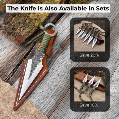 Hand - Forged Throwing Knife with Leather Belt Sheath, 16 cm (6.3 inches) - 11