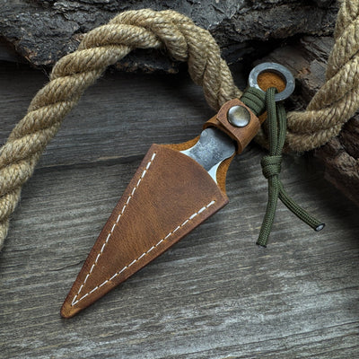 Hand - Forged Throwing Knife with Leather Belt Sheath, 16 cm (6.3 inches) - 5