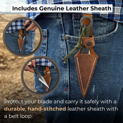 Hand - Forged Throwing Knife with Leather Belt Sheath, 16 cm (6.3 inches) - 4