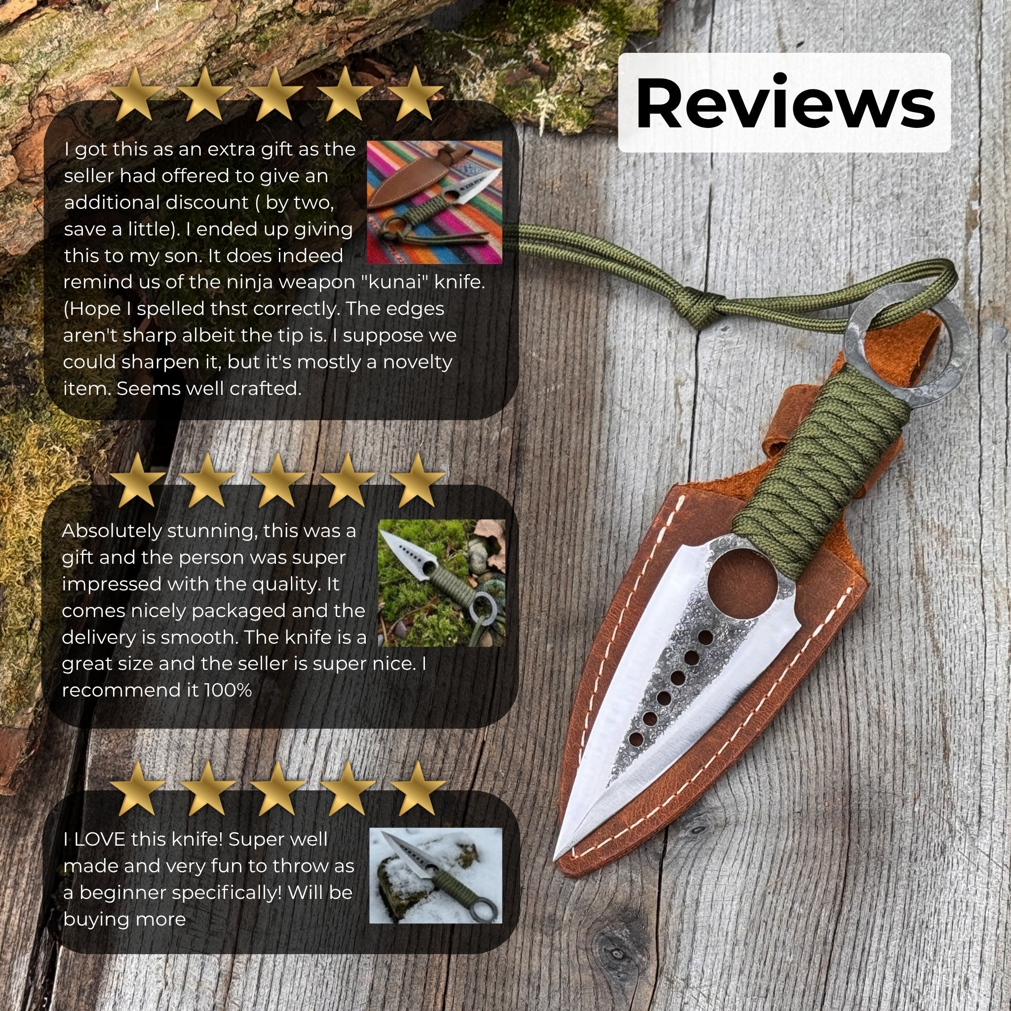 Hand - Forged Throwing Knife with Leather Belt Sheath, 19 cm (7.48 inches) - 10