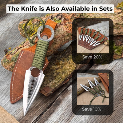 Hand - Forged Throwing Knife with Leather Belt Sheath, 19 cm (7.48 inches) - 11