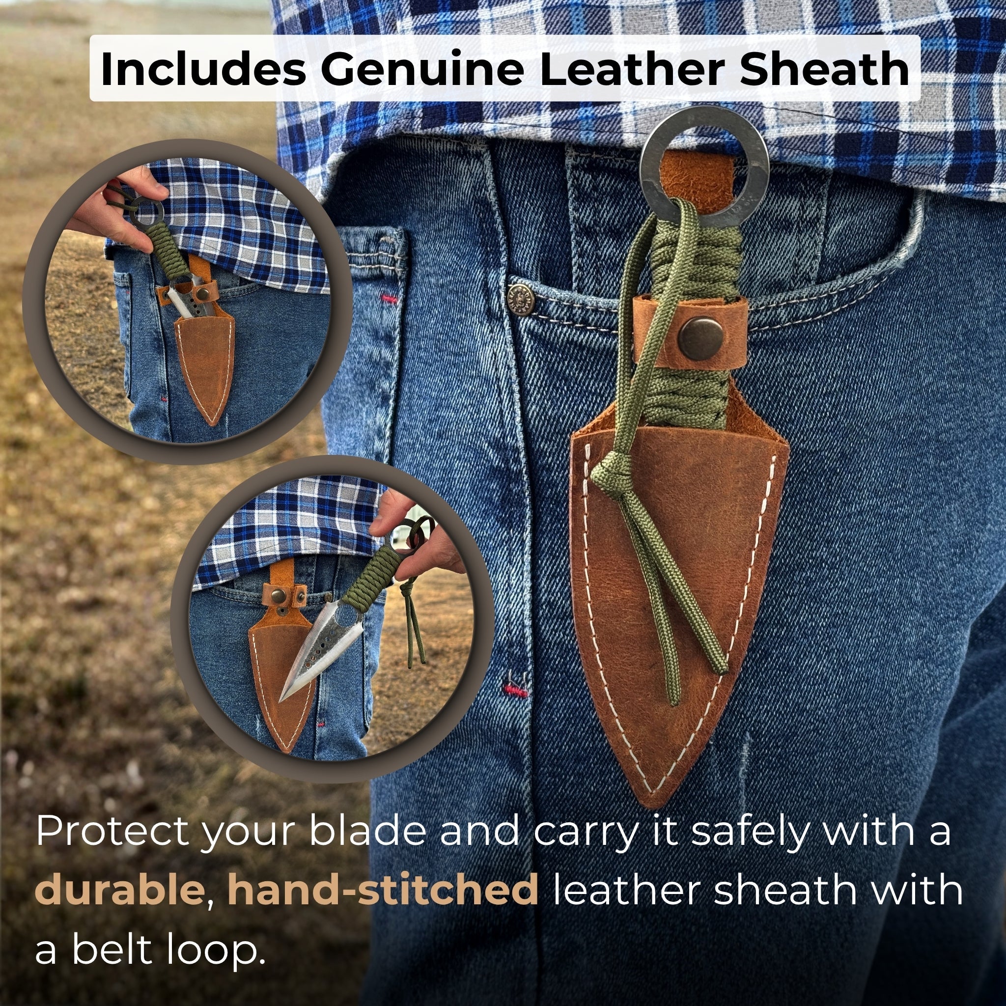 Hand - Forged Throwing Knife with Leather Belt Sheath, 19 cm (7.48 inches) - 4