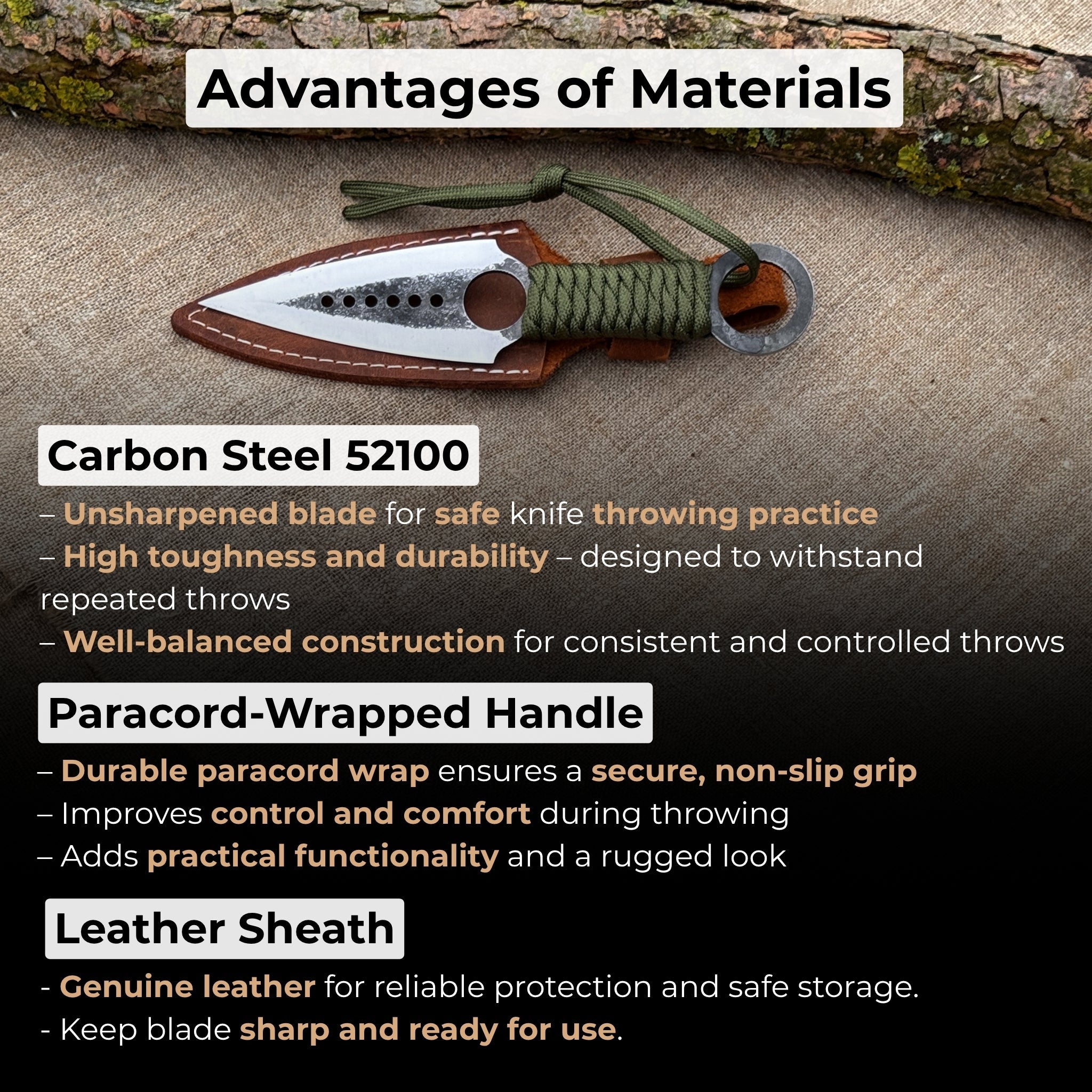 Hand - Forged Throwing Knife with Leather Belt Sheath, 19 cm (7.48 inches) - 5