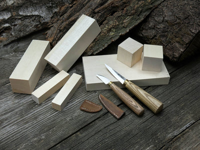 Hand - Forged Wood Carving Tool Set with Wooden Blanks WS8 - 7