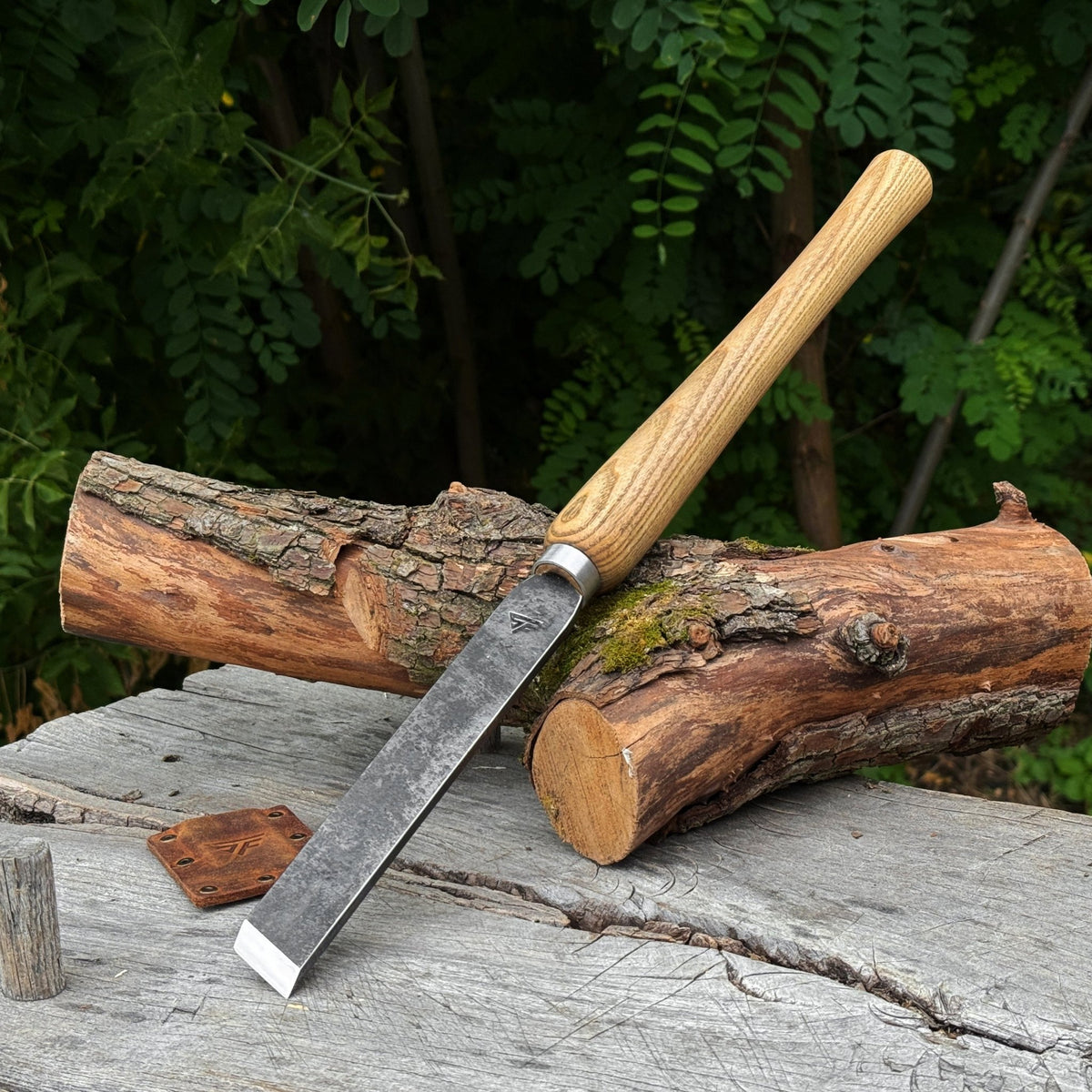 Hand-Forged Woodturning Skew Chisel with Leather Sheath - 1