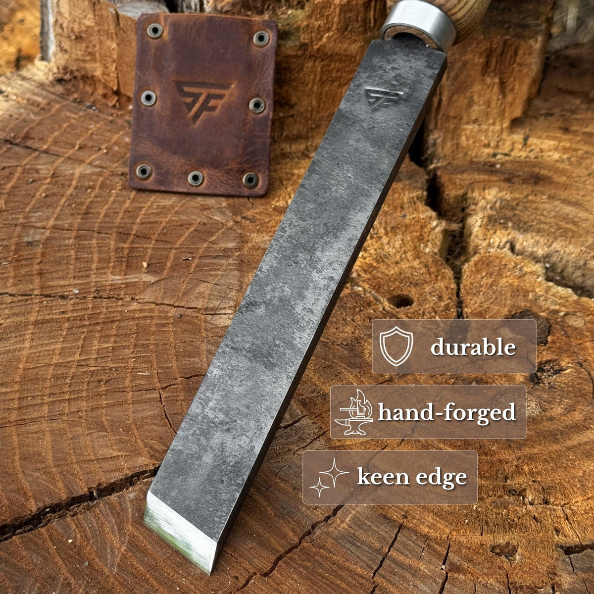 Hand-Forged Woodturning Skew Chisel with Leather Sheath - 2