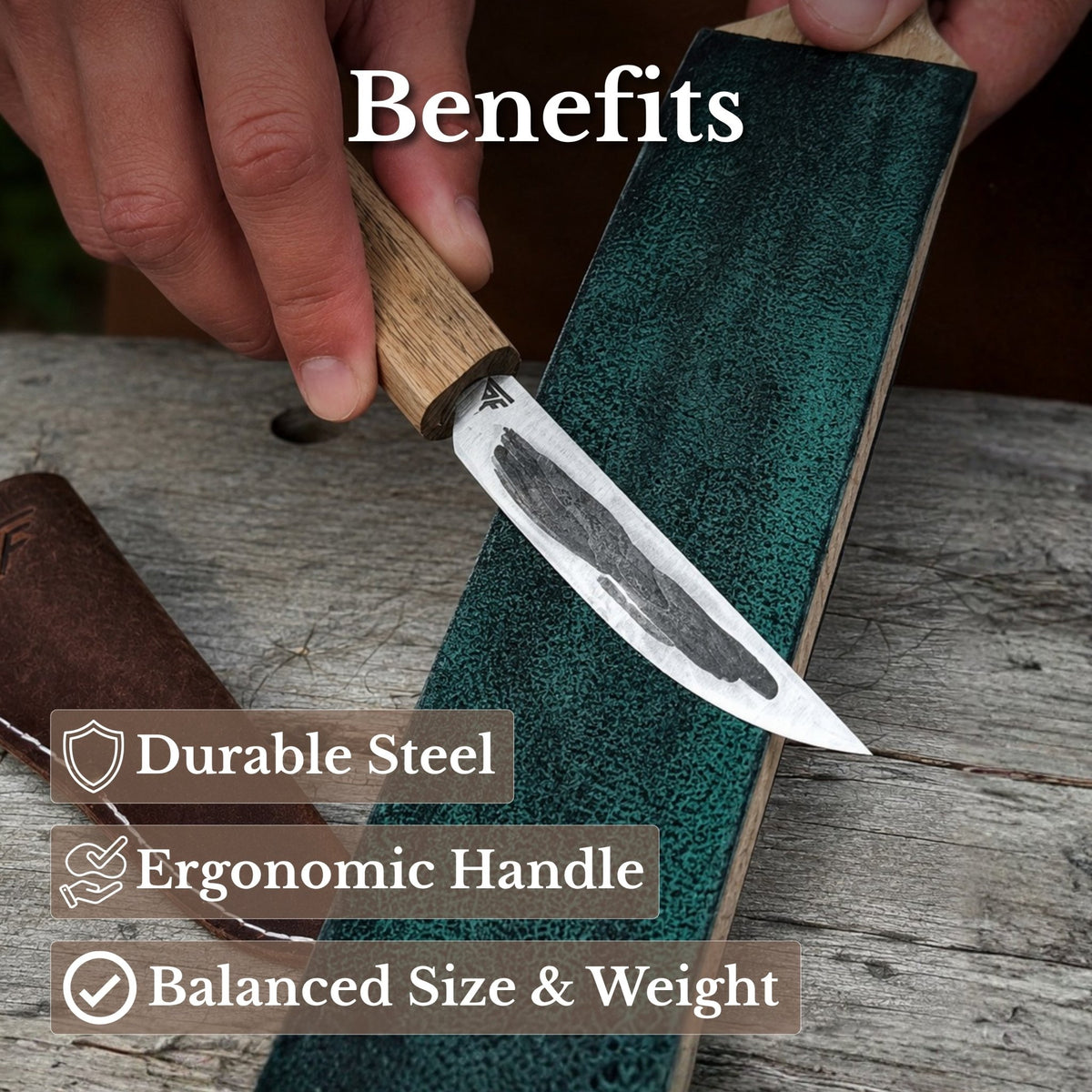 Hand-Forged Yakut Knife with Leather Sheath, 9.5 cm (3.74 inches) - 8