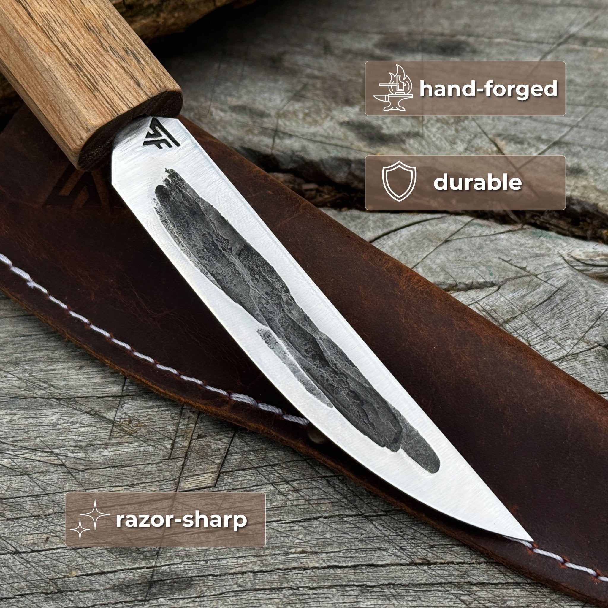 Hand-Forged Yakut Knife with Leather Sheath, 9.5 cm (3.74 inches) - 2