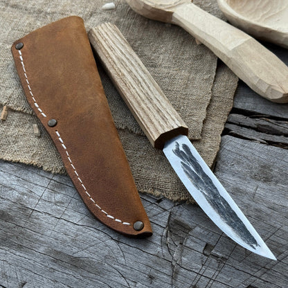 Hand - Forged Yakut Knife with Leather Sheath, 9.5 cm (3.74 inches) - 1