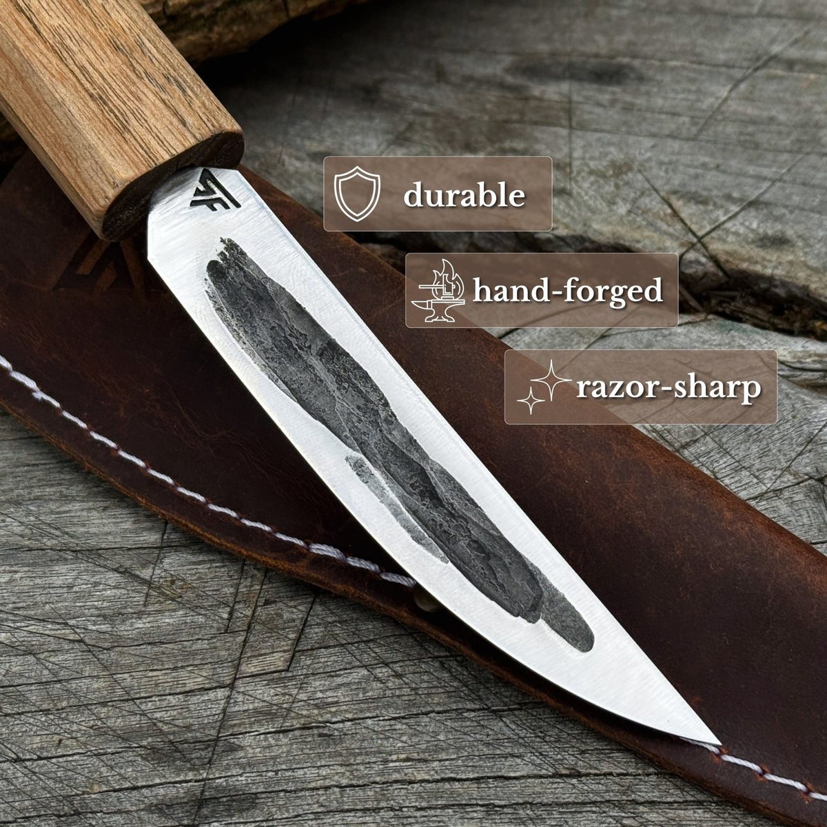Hand-Forged Yakut Knife with Leather Sheath, 9.5 cm (3.74 inches) - 2