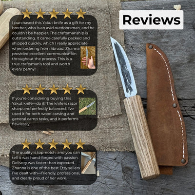 Hand - Forged Yakut Knife with Leather Sheath, 9.5 cm (3.74 inches) - 9