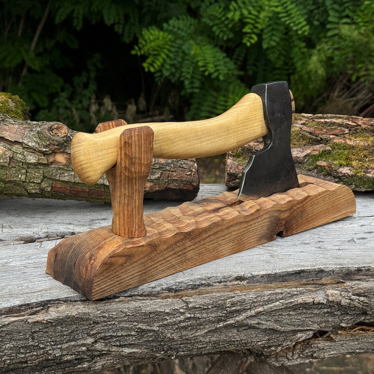 Handcrafted Wooden Axe Display Stand - 1