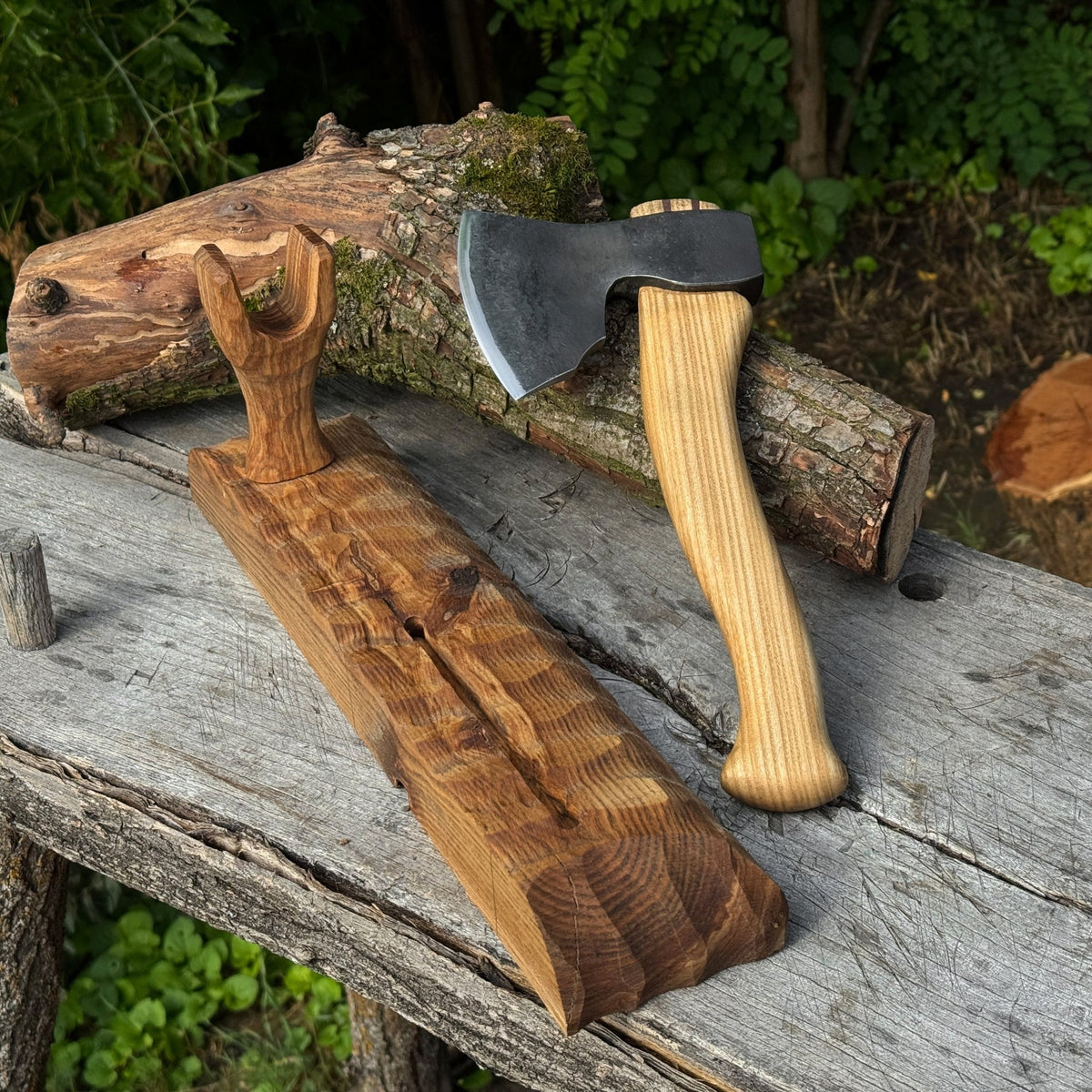 Handcrafted Wooden Axe Display Stand - 12
