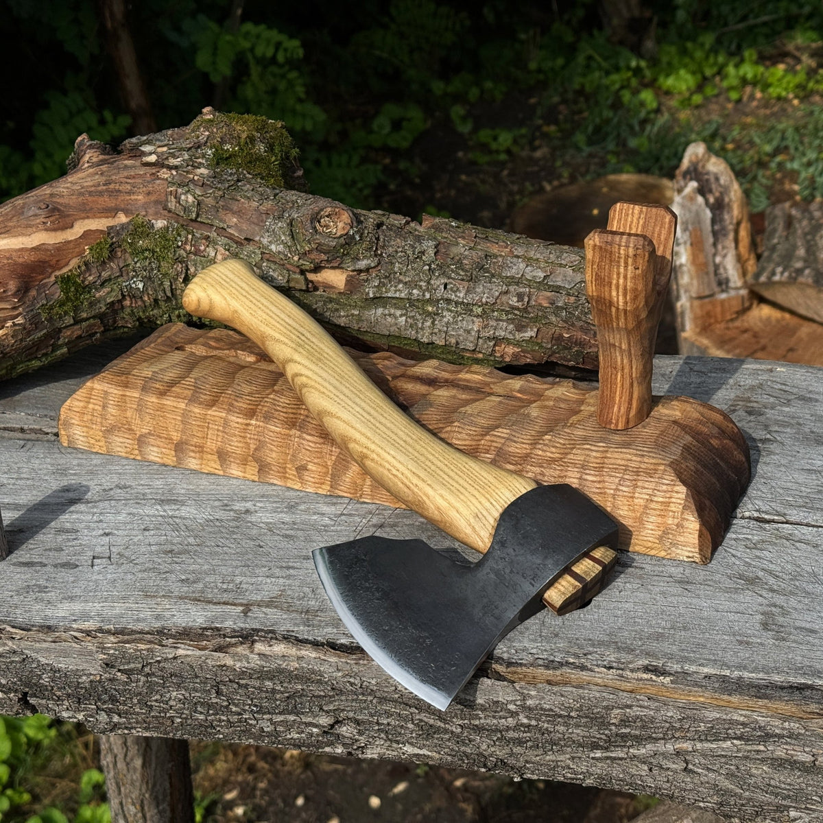 Handcrafted Wooden Axe Display Stand - 13