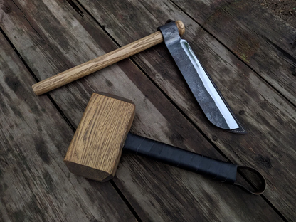 Hand-Forged Splitting Froe with Wooden Mallet - Forged Steel Tools