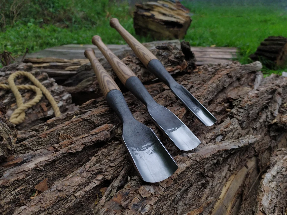 3-Piece Hand-Forged Timber Framing Rounded Chisel Set - Forged Steel Tools