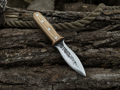 Hand-Forged Double-Edged Blade Bushcraft Knife, 9 cm (3.5 inches) - Forged Steel Tools