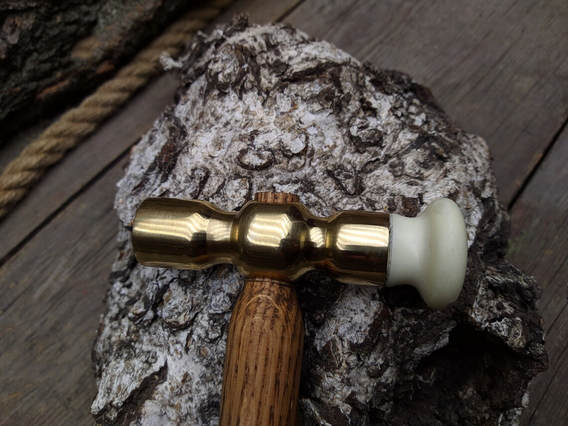 Handmade Brass Hammer for Leatherworking, 350 g (12.3 oz) - Forged Steel Tools