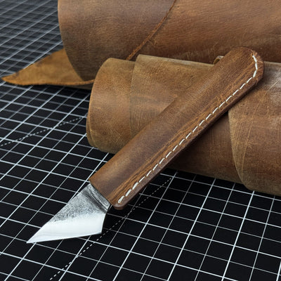 Kiridashi Knife - Razor - Sharp Carbon Steel Blade with Leather Sheath - 1