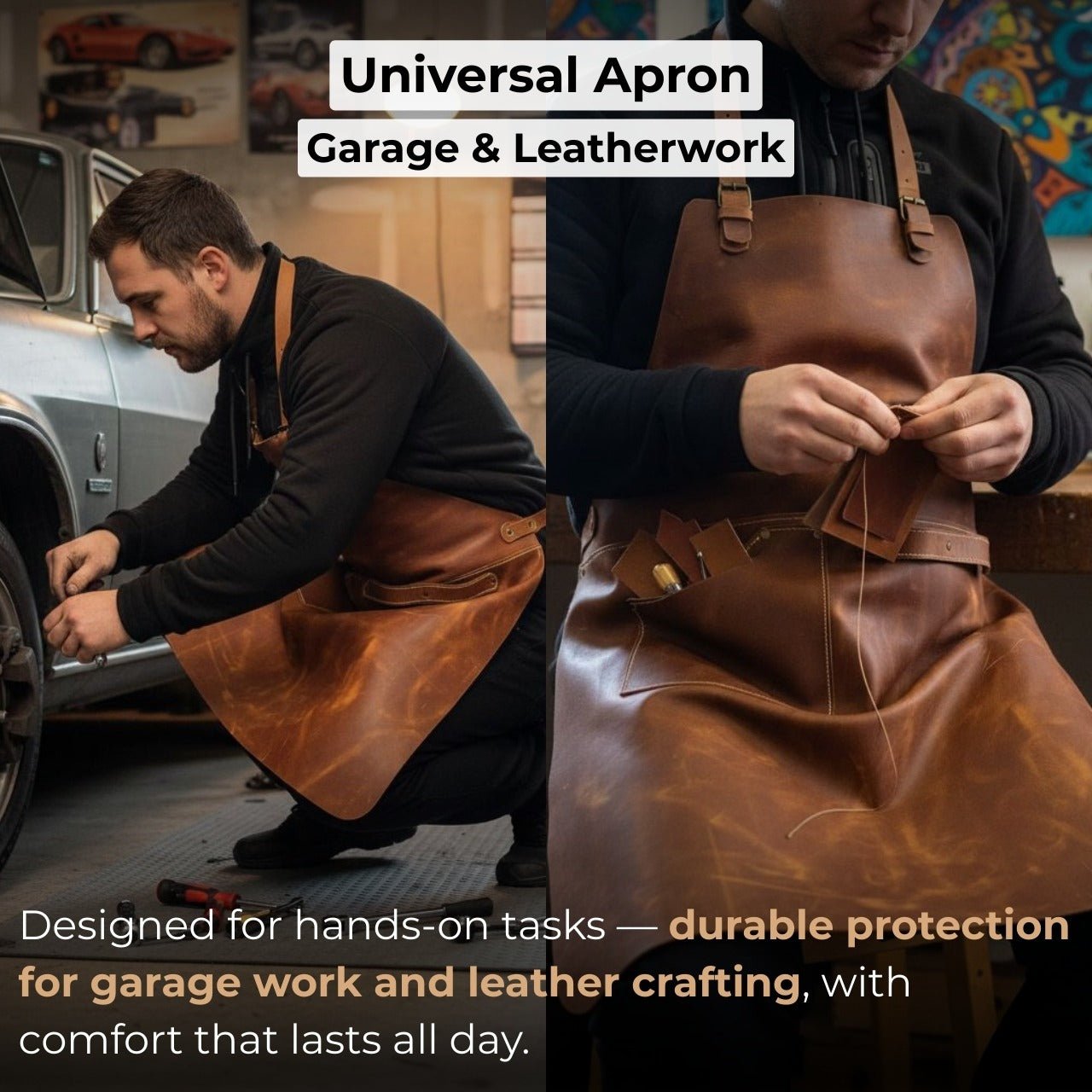 Leather Apron with Adjustable Straps and Pockets - 3