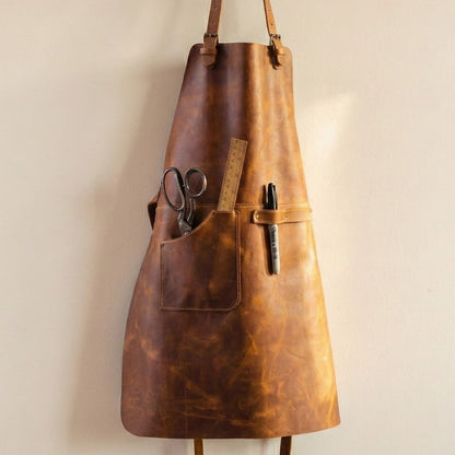 Leather Apron with Adjustable Straps and Pockets - 10