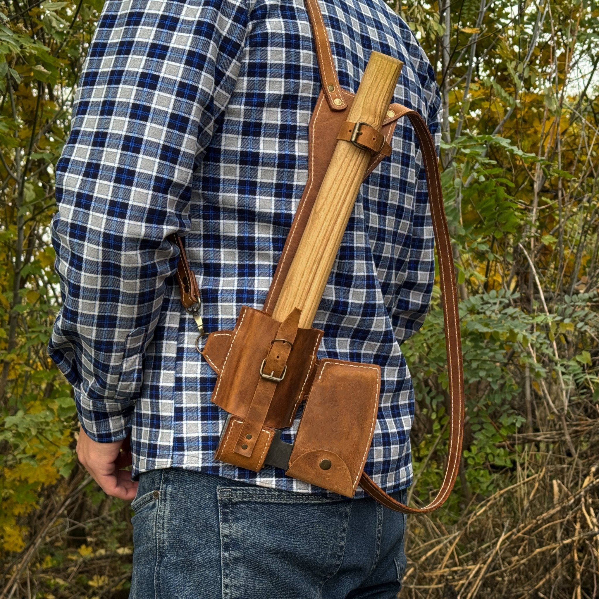 Leather Axe Case with Adjustable Shoulder Straps - 1