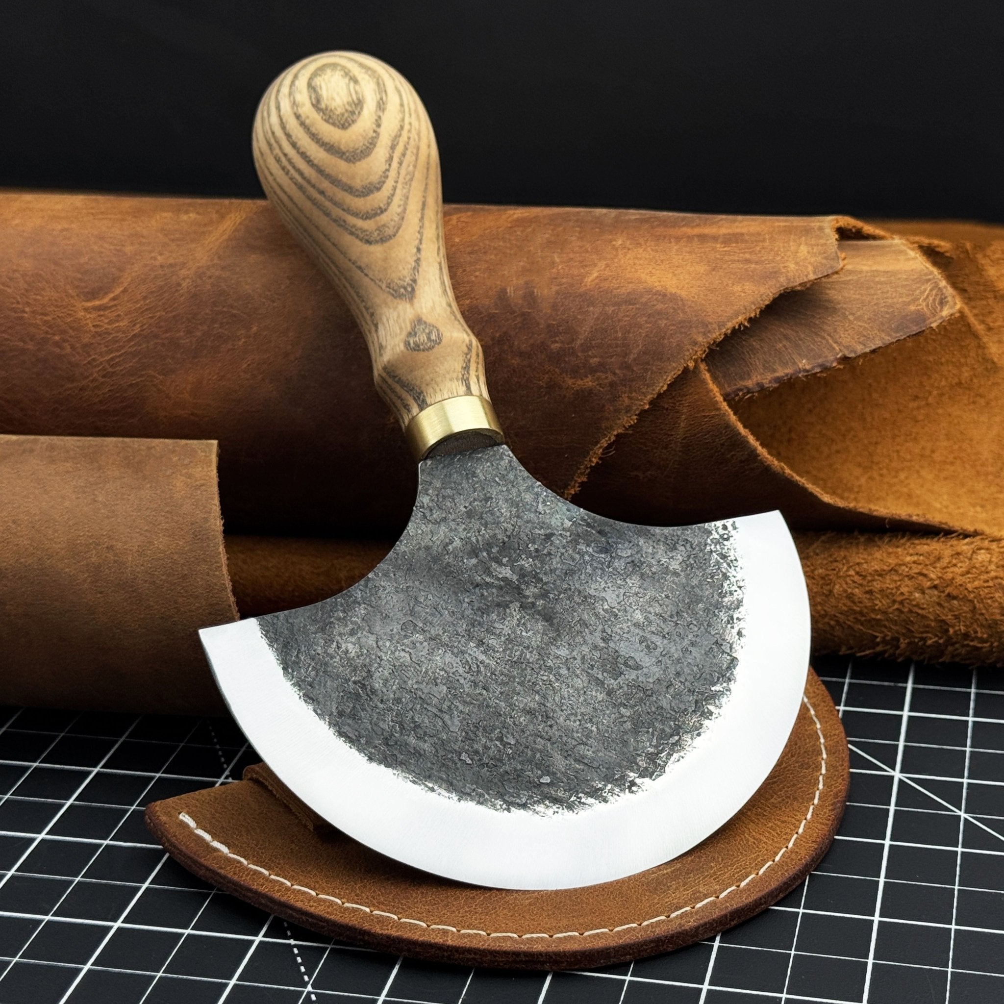 Leather Round (Half Moon) Knife, 10.5 cm (4.1 inches) - Sharky Forged ...