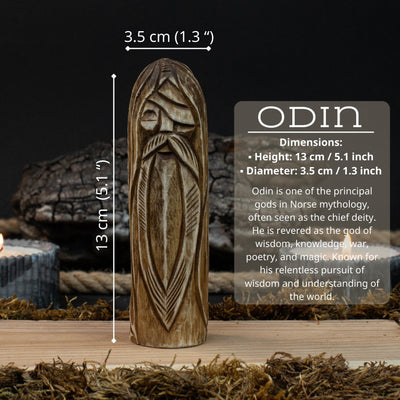 Odin Figurine – 13 cm (5.1 inches) Hand - Carved Wooden Norse God Statue - 5
