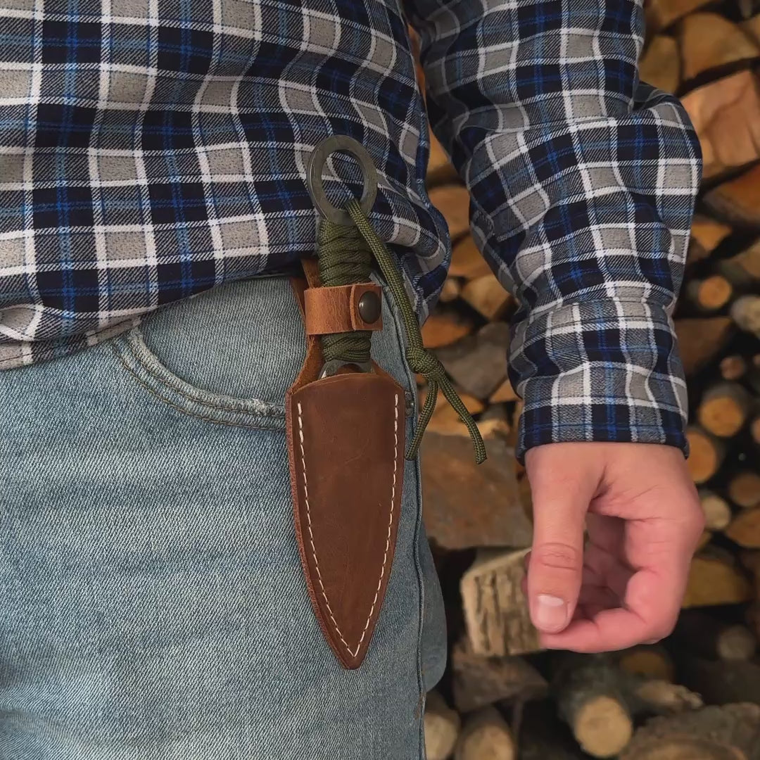 Hand-Forged Throwing Knife with Leather Belt Sheath, 19 cm (7.48 inches)