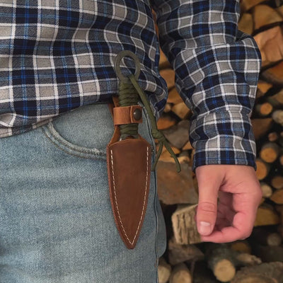 Hand-Forged Throwing Knife with Leather Belt Sheath, 19 cm (7.48 inches)