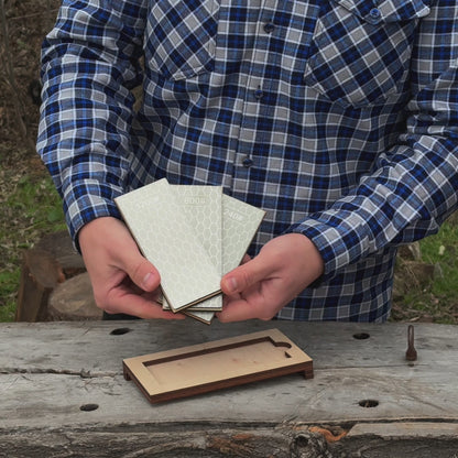 Diamond Sharpening Stone Set with Wooden Stand – 240 / 600 / 1200 Grit